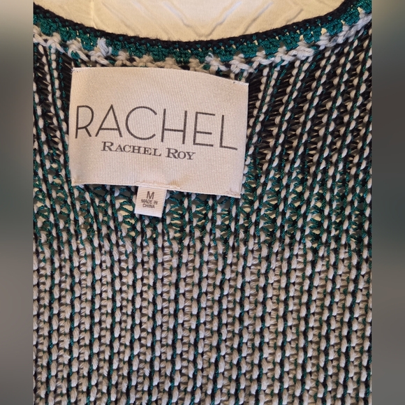 Rachel Roy Open Front Knit Cardigan Short Sleeve Striped Boho Size M - Picture 3 of 10